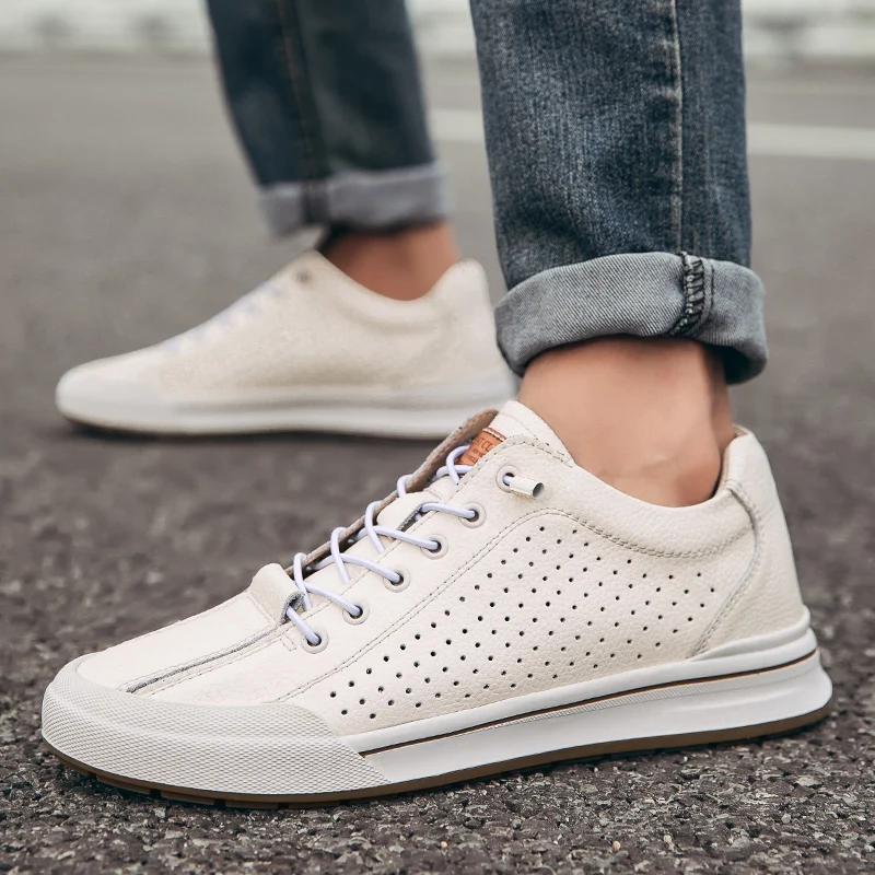 Genuine Leather Men's Breathable Casual Shoes Fashion Men's Sneakers High Quality School Skate Shoes Men Shoes Zapatos De Hombre