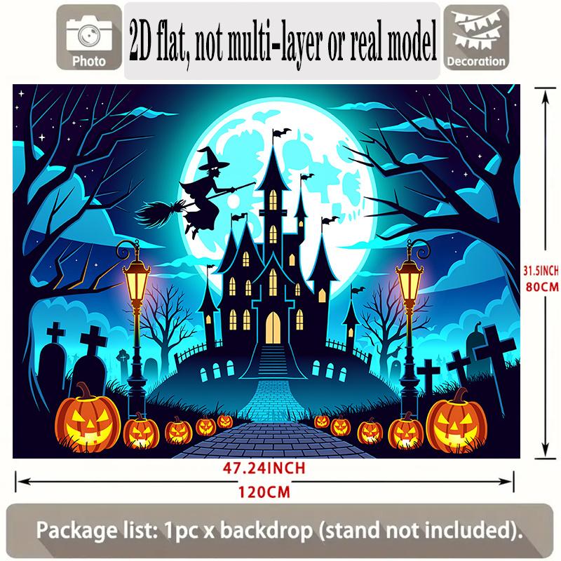 Party Backdrop Halloween Castle Flat Banners Scary Pumpkin Patch Ghostly Night Event Backdrop Decoration Front Door Decor