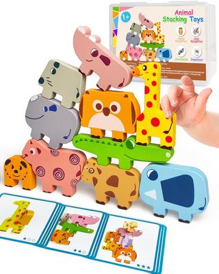Montessori Toys for 1 2 3 4 Year Old Boys Girls, Toddler Toys Age 2-4, 10 Pack Wooden Animal Blocks Sorting & Stacking Education