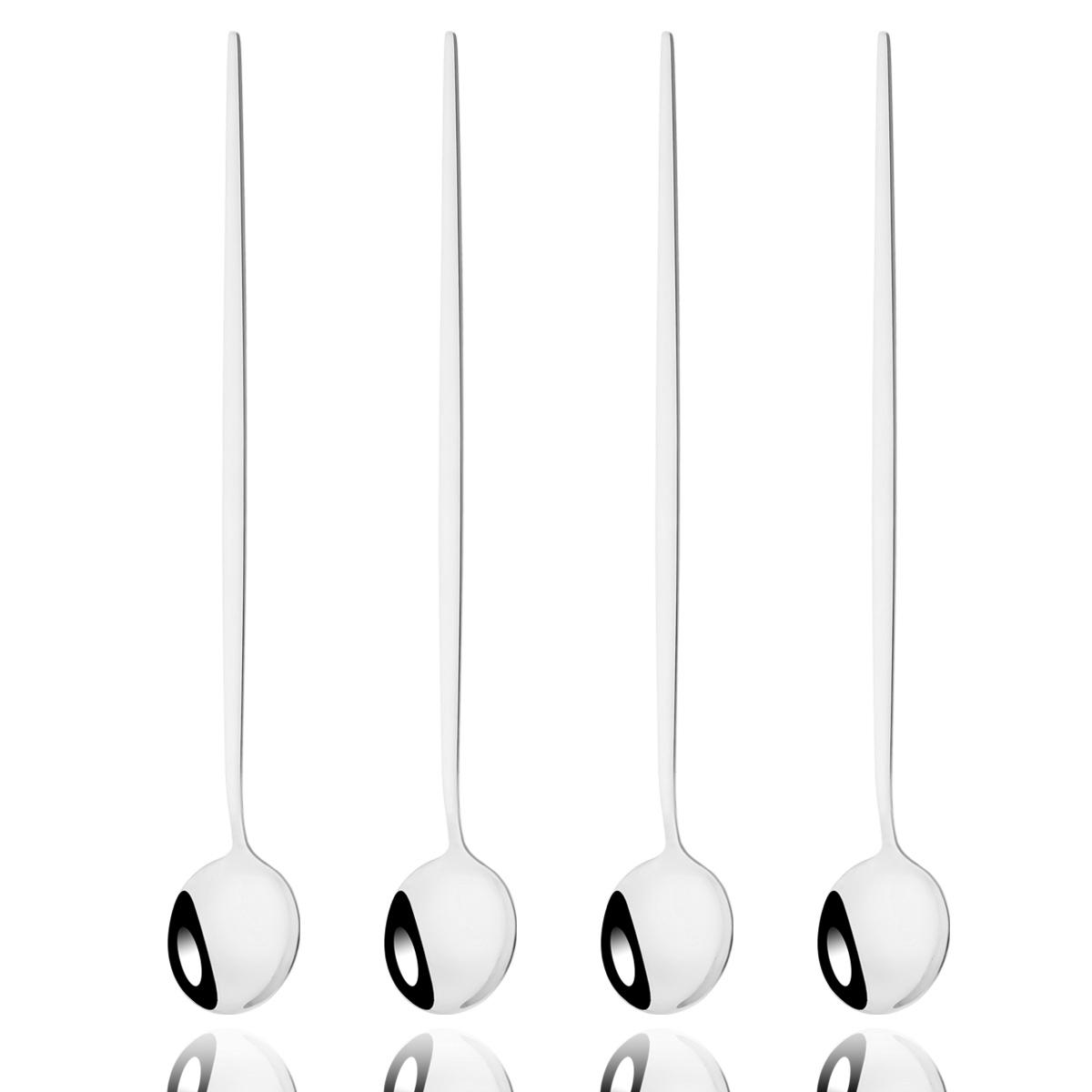 

Набор столовых приборов из 4 ложек-розеток с длинной ручкой из зеркальной нержавеющей стали, столовая посуда, ложка для мороженого, кофейная ложка, столовая посуда серебряный