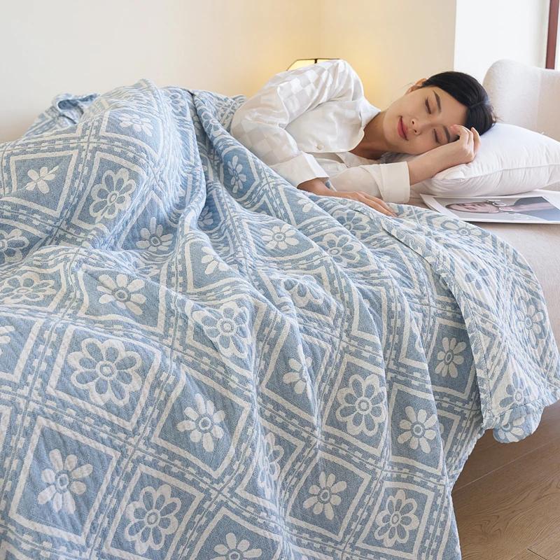 Pătură de vară din tifon de bumbac 100% cuvertură de pat respirabilă pat jacquard în carouri pat ușor Pături și cuverturi de pat care nu se micșorează