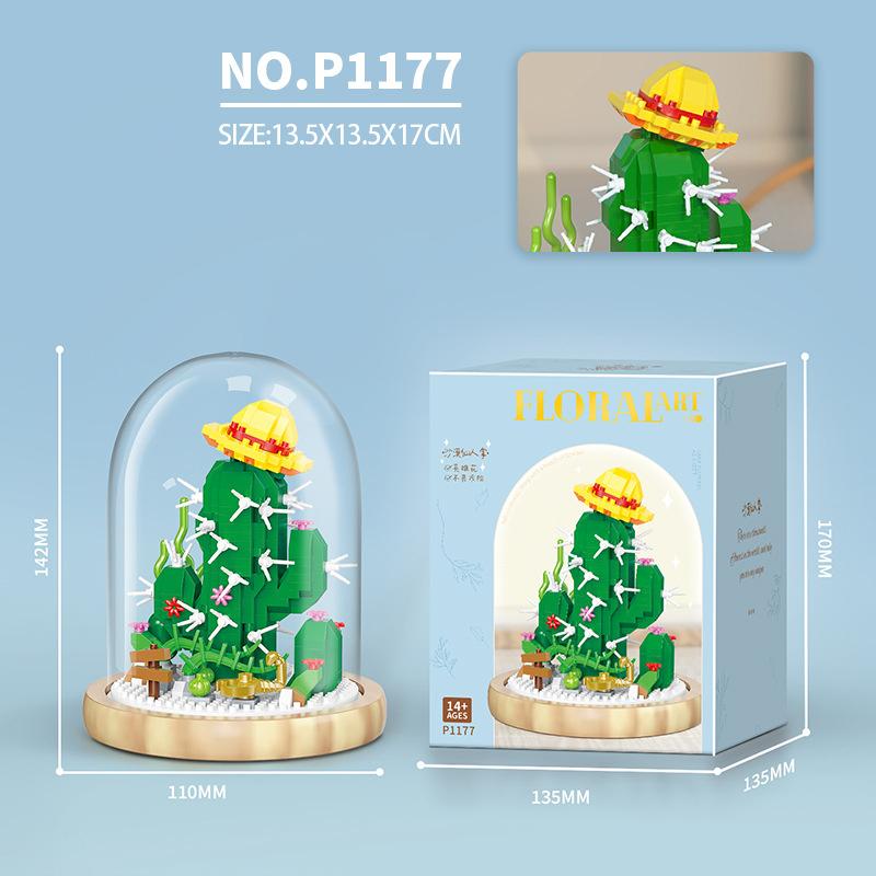 Micro Diamond Block Flower Bricks Rose Carnation Sunflower Tulips Lily Chrysanthem Lotus Cactus Nanobricks Toys Exhibition Booth