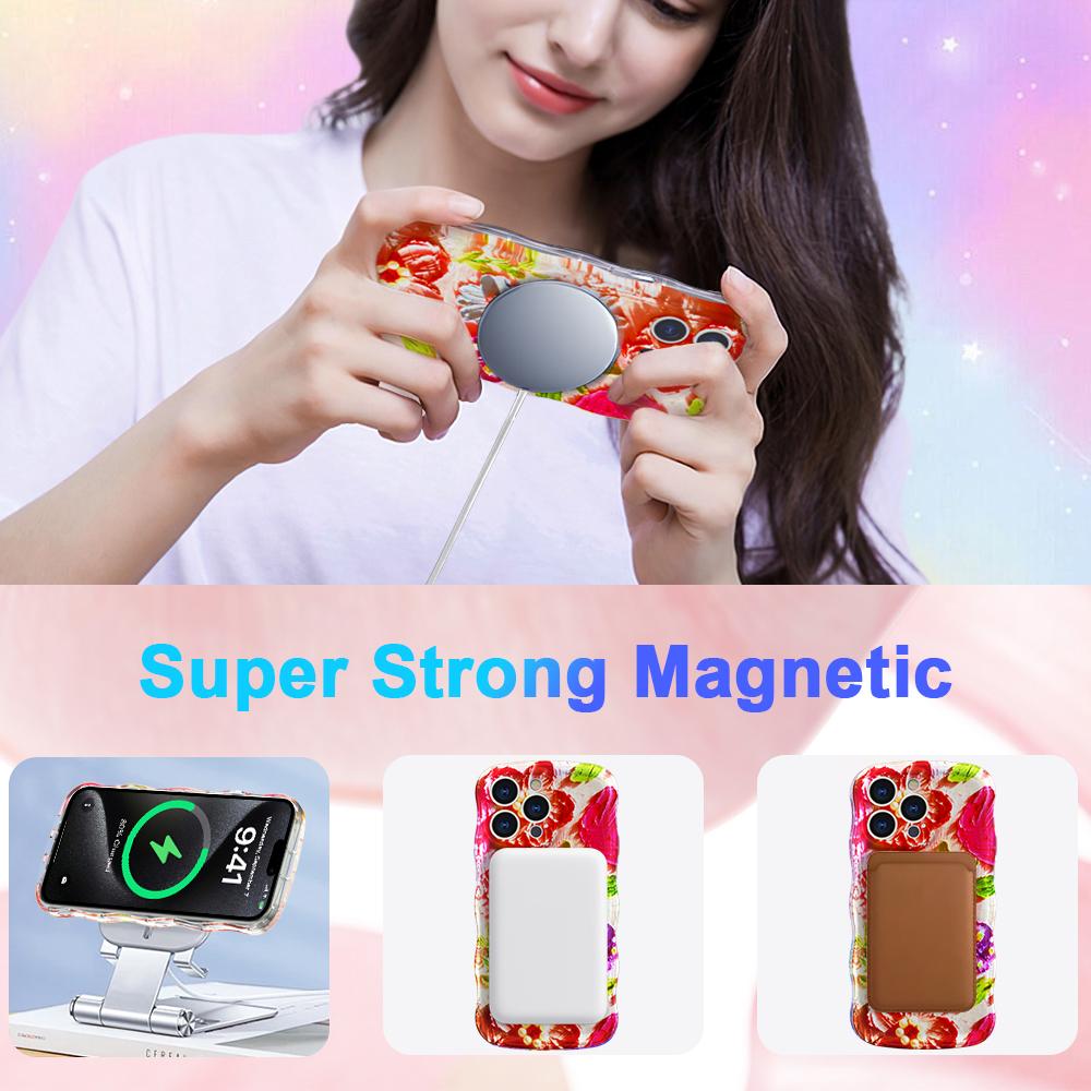 

For iPhone 15 Pro Magnetic Case Wave Edge Glitter TPU Phone Back Cover GWL10221