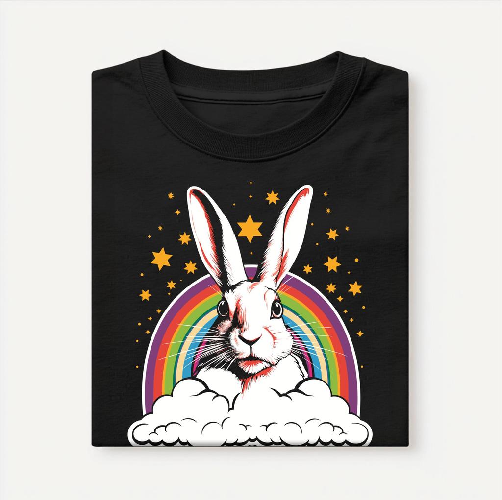 Rainbow Rabbit T-Shirt: Retro Psychedelic Bunny Design