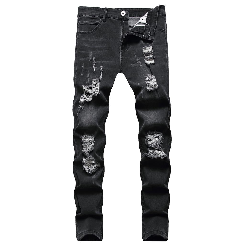 2024 Europeiska Och Amerikanska Mäns Distressed Vita Slim Fit Jeans, Trendiga Och Lediga Smala Byxor För Män