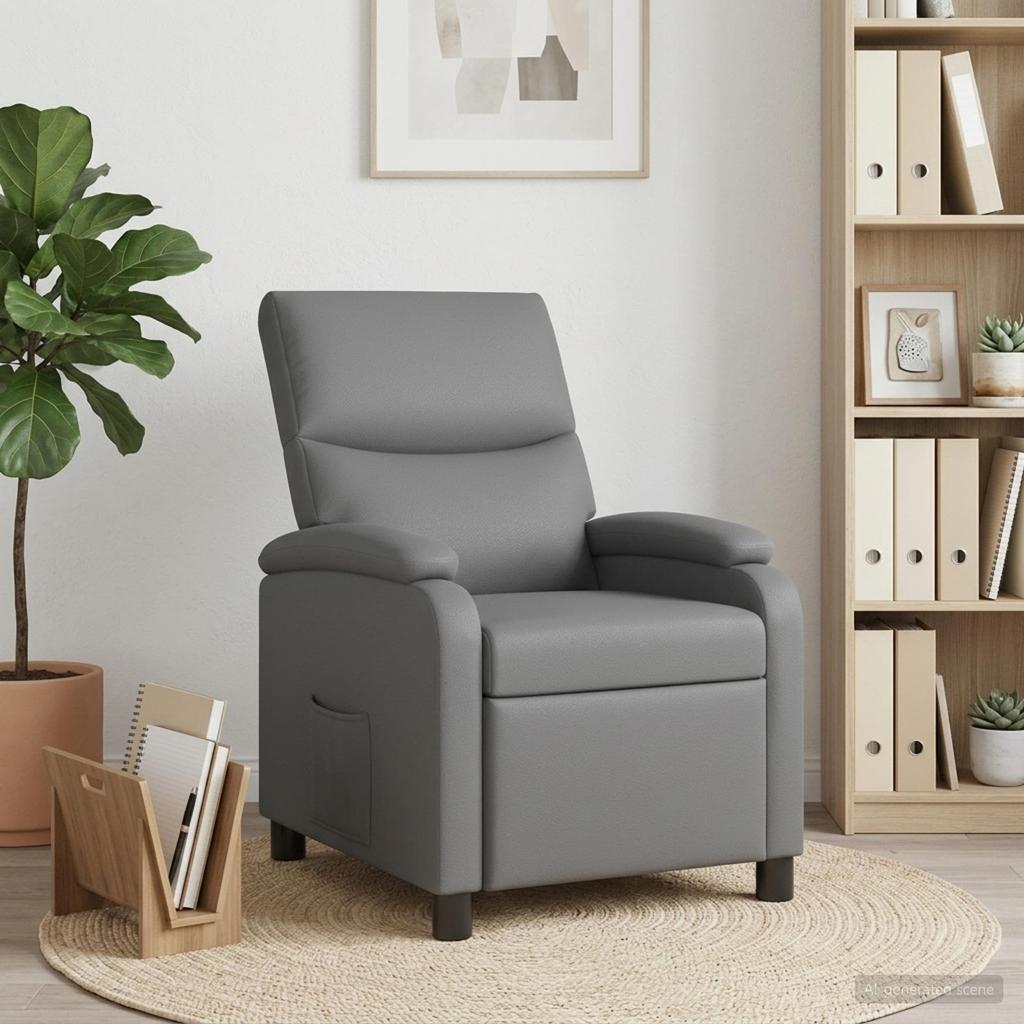 Recliner Chair Gray Faux Leather