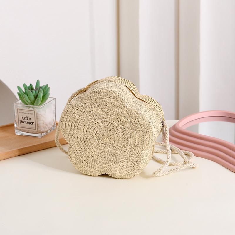 Yogodlns Women's Straw Shoulder Bags Beach Bag Coin Purse Kids Flower Woven Small Crossbody Bag