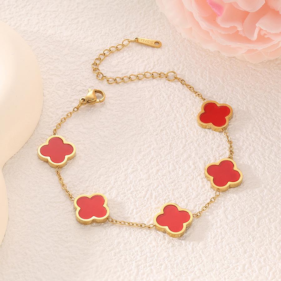 Cross-Platform Fashion Titanium Steel Four-Leaf Clover Bracelet - 13mm, Single/Double-Sided, In Stock