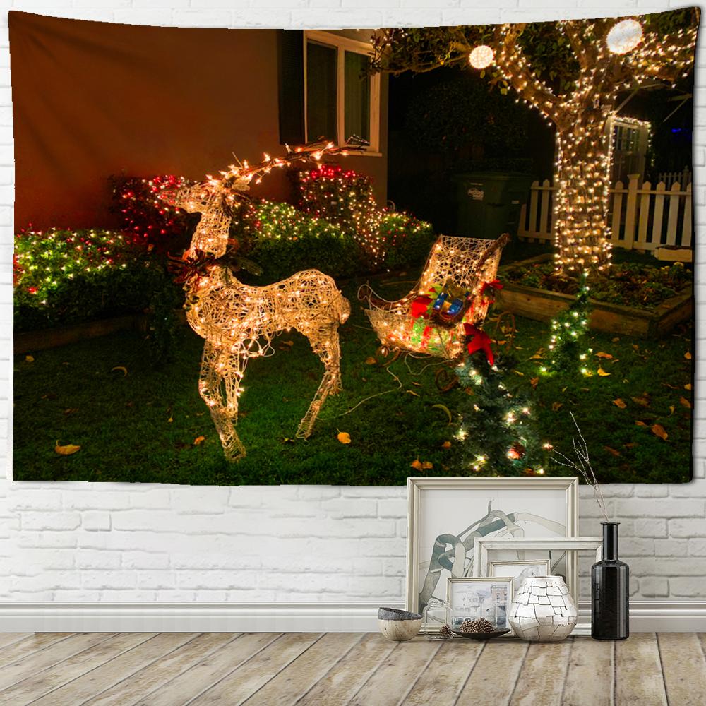 Cute Animal Elk Print Tapestry Christmas Snow Scene Illustration Wall Hanging Hippie Witchcraft Home Decor