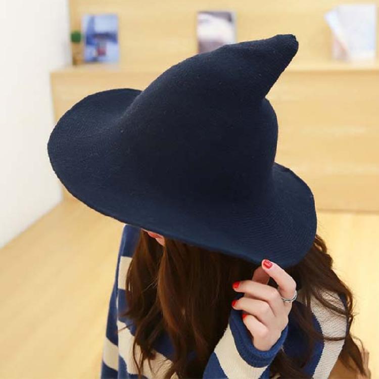 Women Witch Hat Wizard Hat Halloween Witch Pointed Hat Knitted Wool Cap Adult