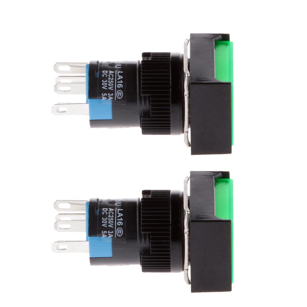 2 Pieces DC 12 Button Momentary Self Square Switch with 5 Pin 16mm Green