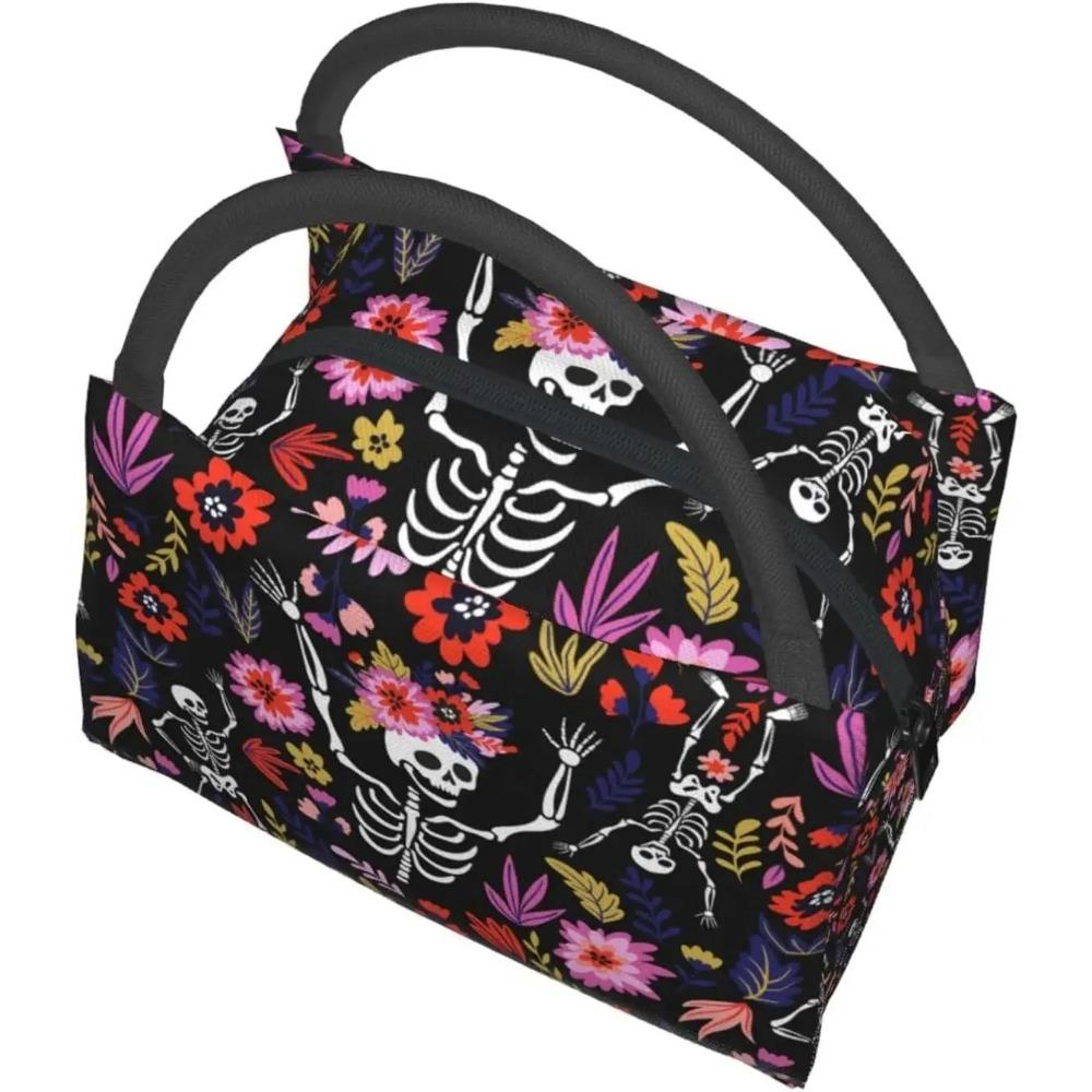 Skeleton Pink Flowers Insulated Lunch Bags for Women Men Reusable Lunch Cooler Bags Tote Box Meal Prep for Work Picnics