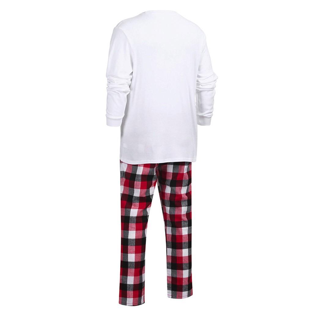 Christmas Men Long Sleeve Tops+Plaid Print Pants Family Clothes Pajamas