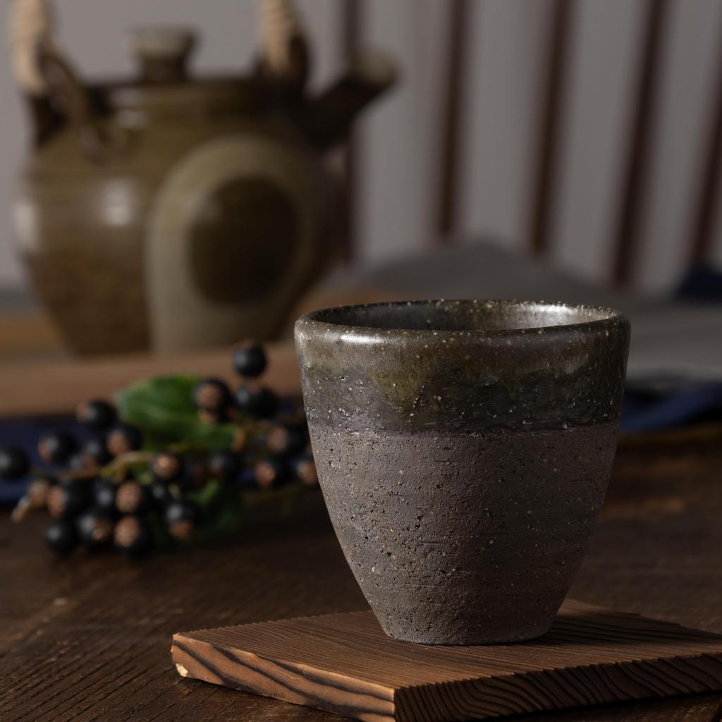 Marui Seito Shigaraki Ware Hechimon Teacup, Approx. 220ml Capacity, Carbonized Glass, Brown, MR-3-4501