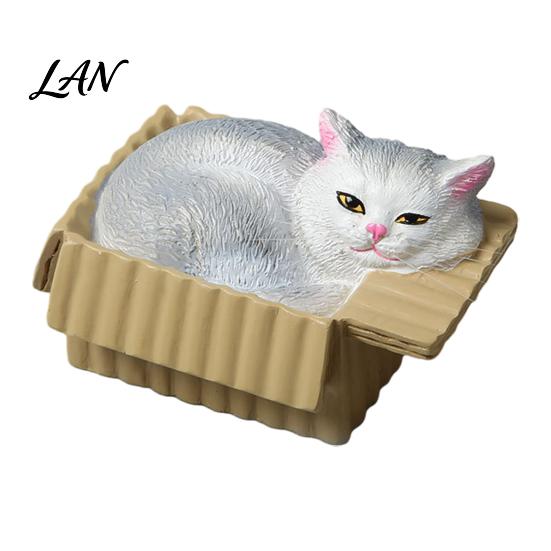 Waterproof Cat Statue Mini Ornaments, Simulation Express Carton with Resin Kitten Figurines, Cute Healing Desk Accessory Desktop Car Dashboard Decor,