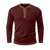 Men's Henry Neck Knit Long Sleeve T-Shirts Color Block Ribbed Casual Slim Fit Pullover Tops Autumn Winter Thermal Undershirts Men