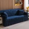 Elegant Stretchable Sofa Cover with Skirt for 1/2/3/4 Seater Soft Velvet Non-Slip Elastic Luxury Solid Color