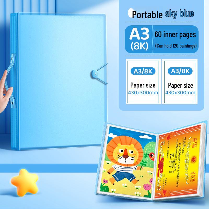 Art Portfolio Album: A3/A2/8K/4K Insert Type with 8 Storage Pockets for Children's Artwork