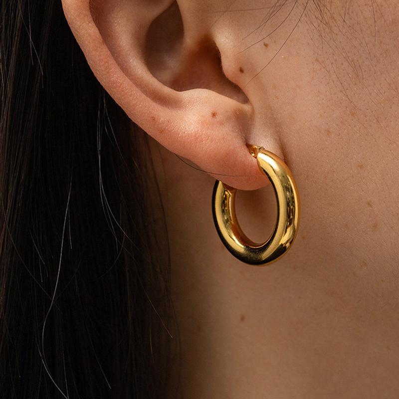 5mm Thick Round Stainless Steel Hoop Earrings for Women Classic Temperament Circle Ear Buckle Female Party Daily Jewelry