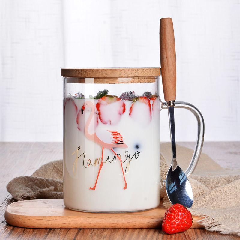 Cană din sticlă transparentă în stil nordic, ceașcă cu apă, ceașcă cu lapte