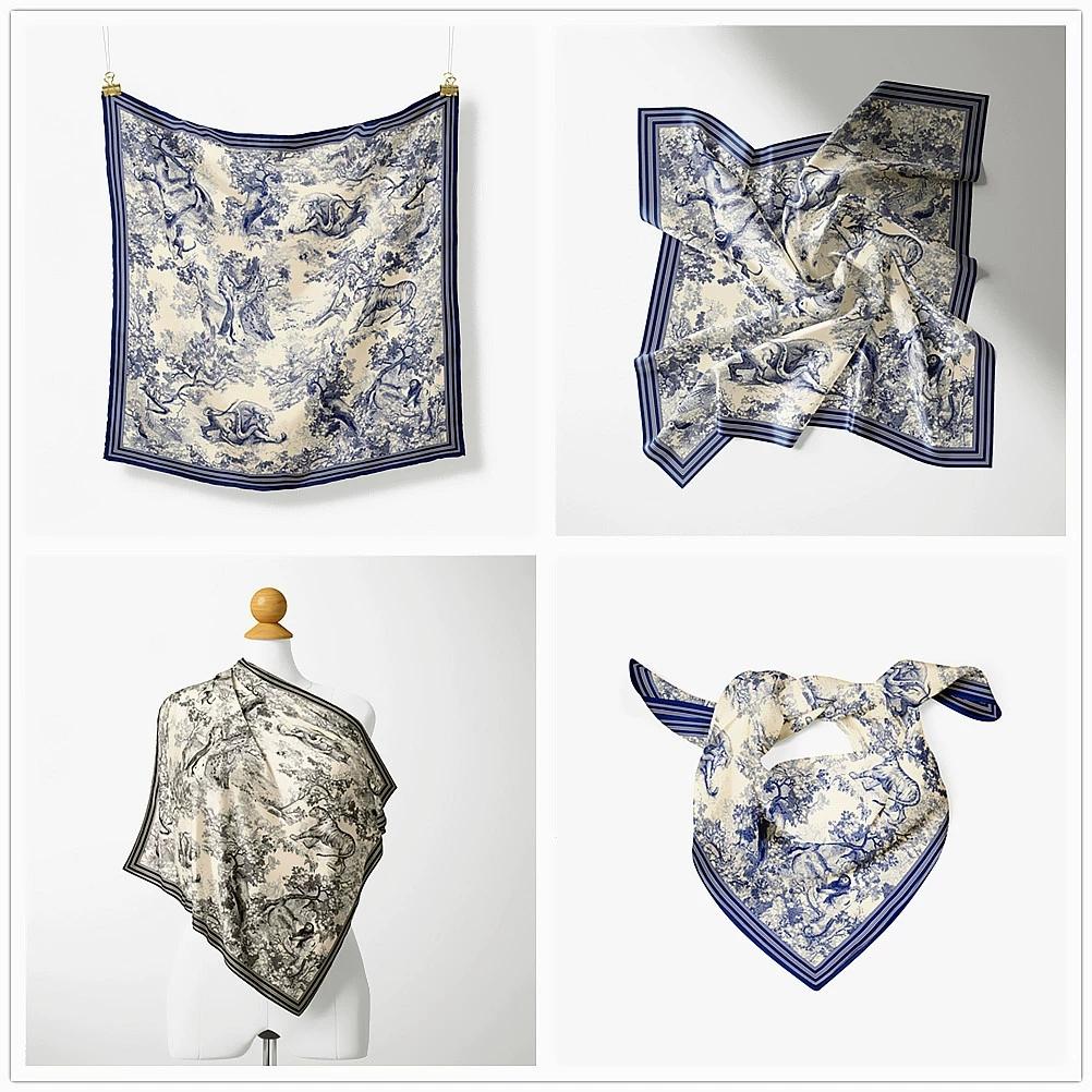 Small Fashion Bandannas Printed Square 53CM Kerchief Four Seasons Luxury Imitation Silk Scarves for Women