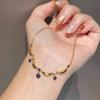 Anenjery Lace Blue Water Droplet Tassel Necklace For Women Retro Sweet High-end Personalized Versatile Collarbone Chain Jewelry Gift