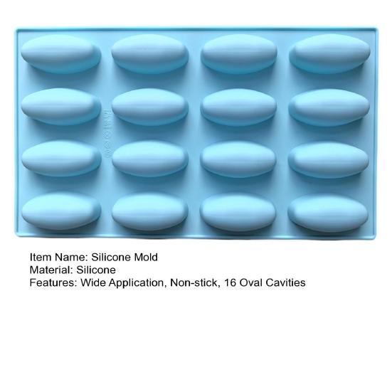 Silicone Baking Mold 16 Cavity Oval Chocolate Mold Non-Stick Freezer Oven Safe Dessert Mold Baking Supplies for Cake Jello Ice Cream