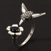 Vintage Silver Color Bird Flower Opening Ring, Women's Personalized and Creative Daily Wear, Holiday Accessories, Jewelry Gifts