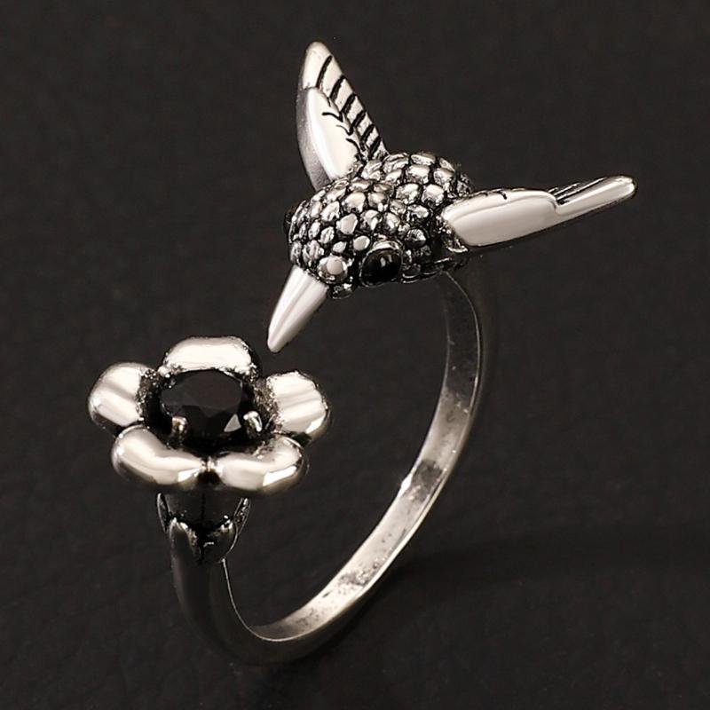 Vintage Silver Color Bird Flower Opening Ring, Women's Personalized and Creative Daily Wear, Holiday Accessories, Jewelry Gifts