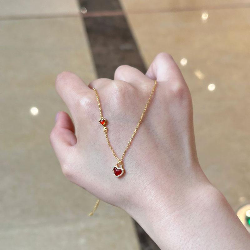 Classic Charm Simple Heart shaped Ruby Necklace for women Light Luxury Fashion lock Pendant Party Wedding Jewelry gifts