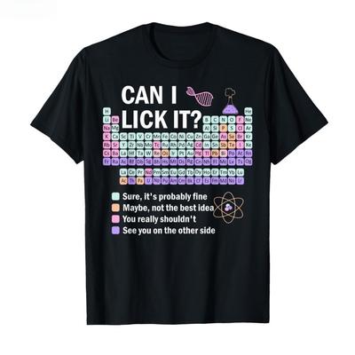 Αστείο T-Shirt με Γραφικό Περιοδικού Πίνακα "Μπορώ να το Γλείψω;" για Ενήλικες 100% Βαμβακερό T-shirt με Στρογγυλή Λαιμόκοψη με Χιουμοριστικό Σχέδιο Χημείας