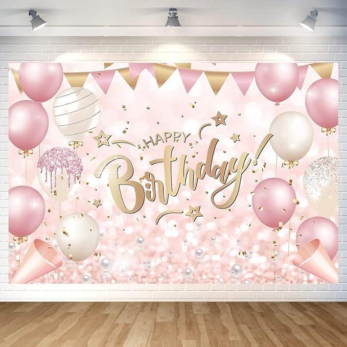 Pink Gold Birthday Party Background Pink Gold Balloon Girl Birthday Bash Party Banner Decoration