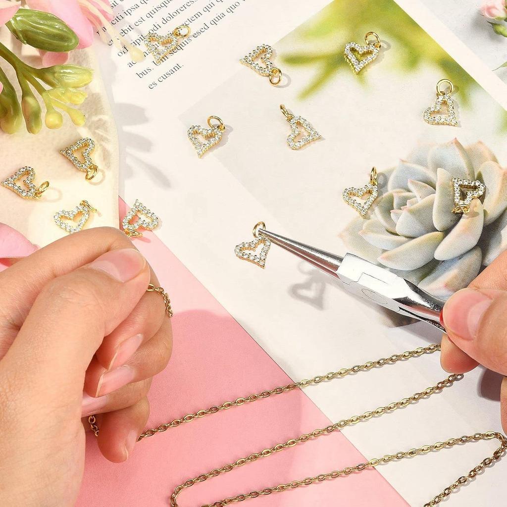 DanLingJewelry 20 Pcs Cubic Zirconia Brass Charms Heart Charms 18K Gold Plated Charms for Jewelry Making Choker Tiny Dangle