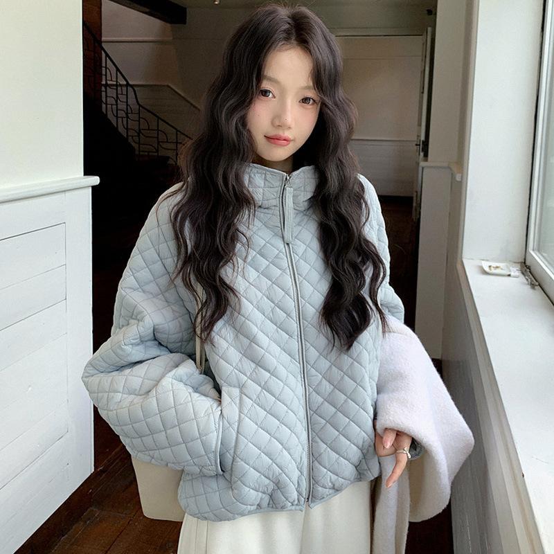Women Short Medium Length Down Jacket Winter Warm Stand Collar Solid Color Casual Outerwear Coat
