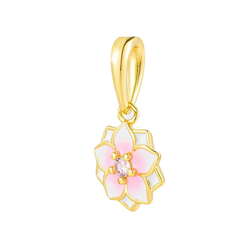 Gold Plated Sparking HeartFlower Charm Beads Pendant Fit Original Copper Bracelet Necklace Beads For Diy Jewelry Women Gift