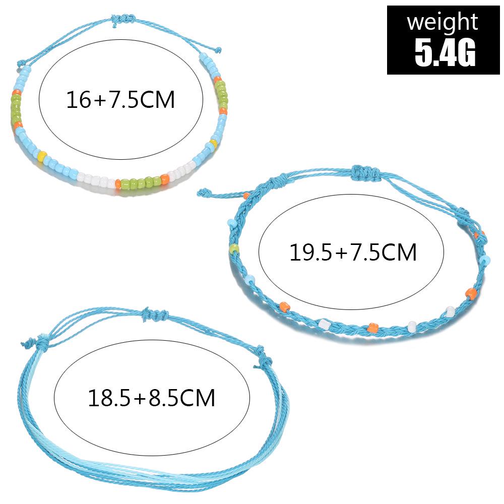 Bohemian Waterproof Wax Rope Hand-Woven Colored Rice Bead Creative Bracelet 3-Piece Set Combination