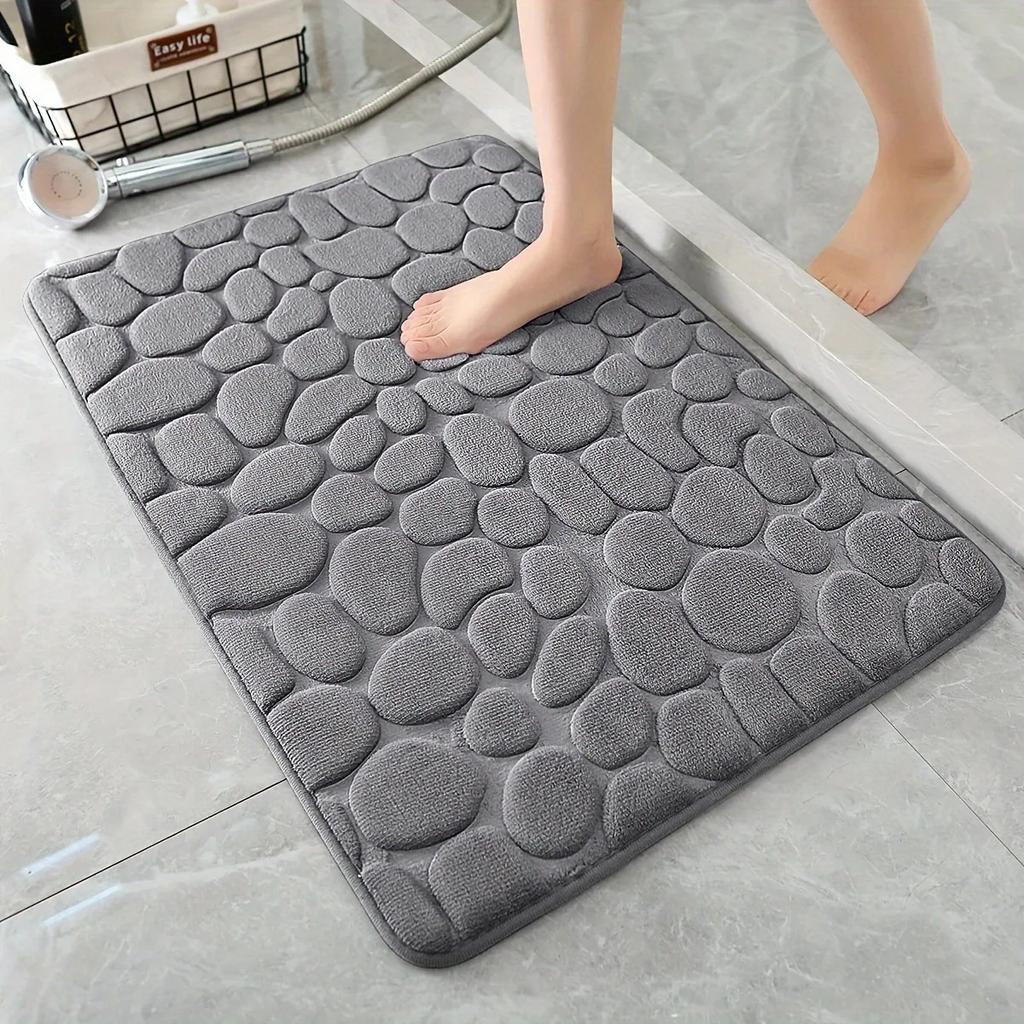 1pc Memory Foam Embossed Velvet Carpet Bathroom Living Room Non-Slip Mat Cobblestone Floor Mat Home Furnishings