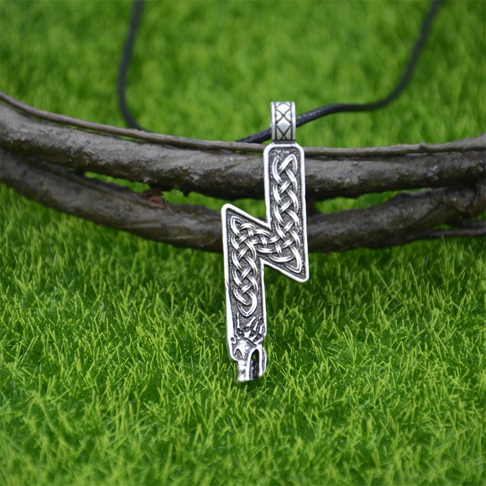 Double Sides Norse Runes Jewelry Sowulo Wolf Pendant Viking Necklace Talisman for Men Women