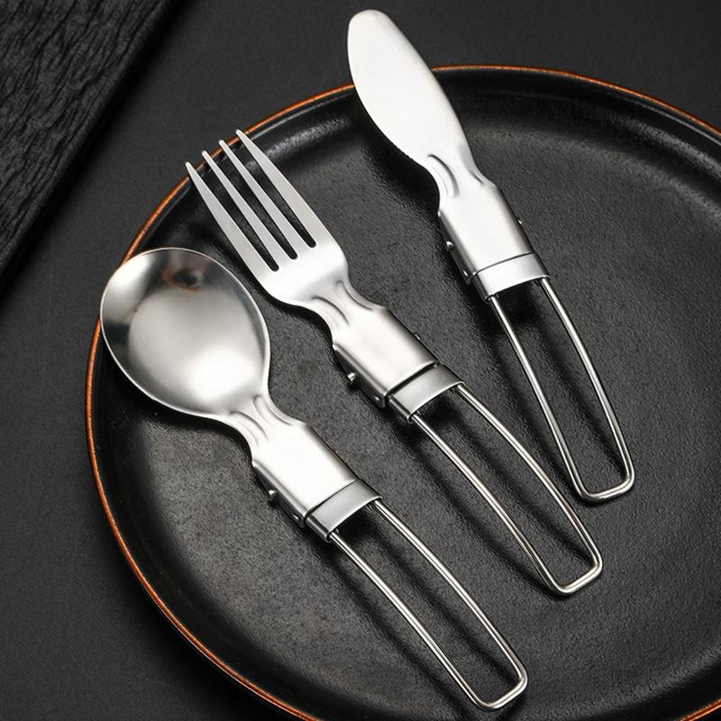 5pcs Folding Outdoor Cutlery Sets Stainless Steel Detachable Travel Fork Knife Spoon Salad Picnic Full Tableware Kids Adults