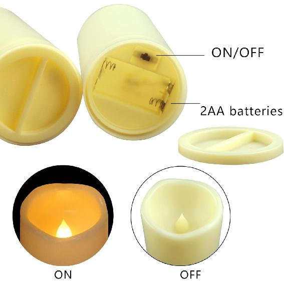 Battery Operated Plastic Flameless LED Pillar Candle with Cycling Timer, Flickering Realistic Electric Light for Indoor Outdoor Bookshelf Wedding