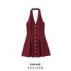 2025 Spring Women's European & American Fashion Knit Button-Accent Backless Dress