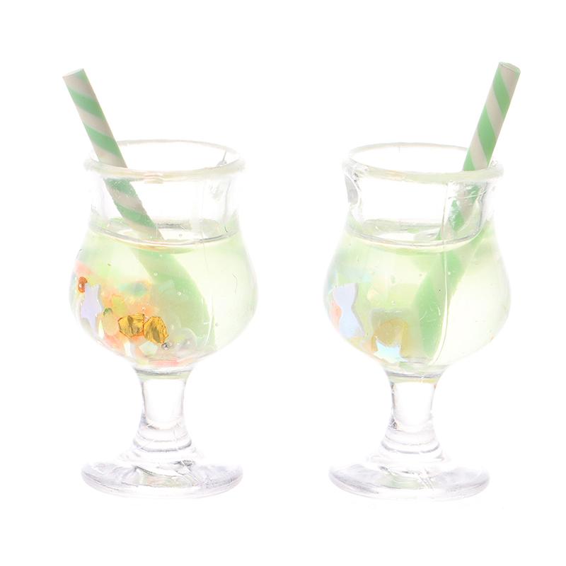 2Pcs Mini Drink Cups Model Pretend Play Mini Food Doll Accessories Fit Play House Toy Dollhouse Miniature