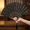 Classic Cheongsam Dance Fan with Tassels Hand Cranked Fan Creative Folding Fan  Photography Prop