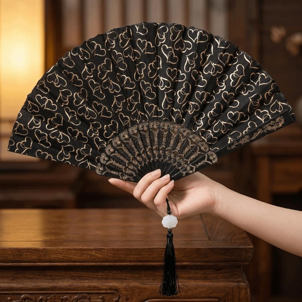 Classic Cheongsam Dance Fan with Tassels Hand Cranked Fan Creative Folding Fan  Photography Prop