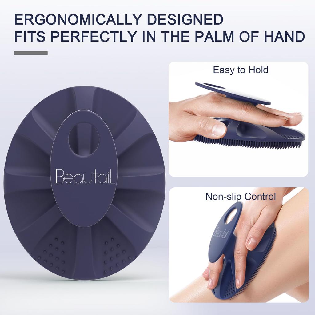 BEAUTAIL Silicone Body Scrubber for Shower and Gentle Suitable for and Sensitive Easy High 1 Blue Bath, Exfoliating, Cleansing, Loofah, Women, Men,
