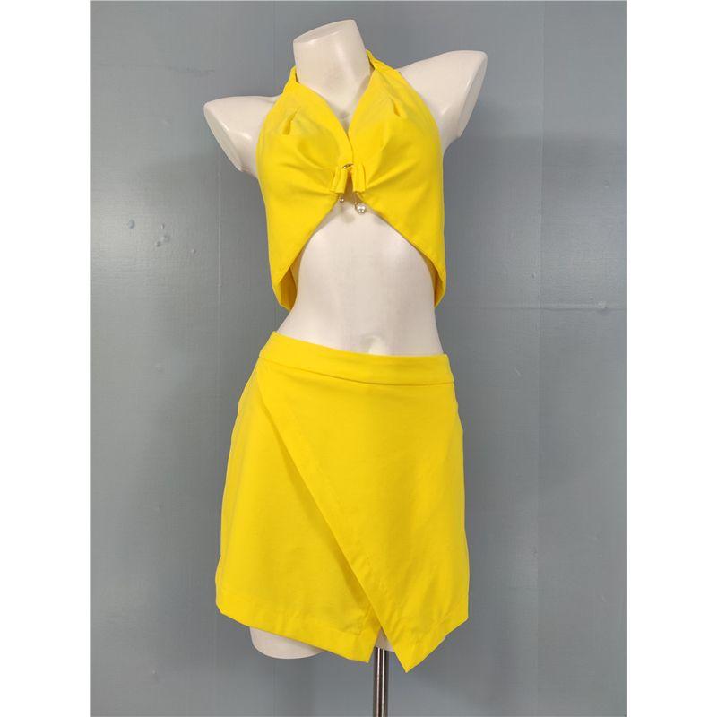 

Высококачественный халтер с открытой спиной, уличные шорты, металлическая пряжка Yellow L