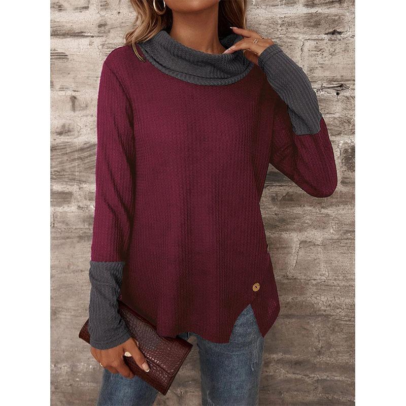 Autumn Winter Waffle Half High Neck Long Sleeve T-shirt