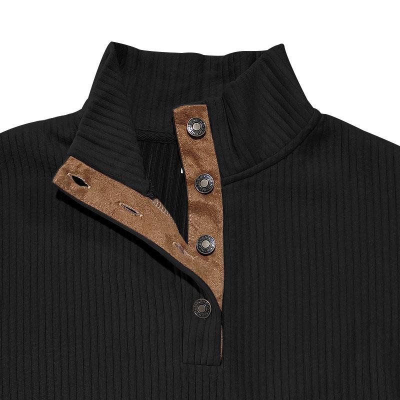 Spring Autumn Men Henley Top Four Button Half Neck Contrast Faux Suede Elbow Patches Long Sleeve Vintage Daily Streetwear Casual Pullover Sweatshirt