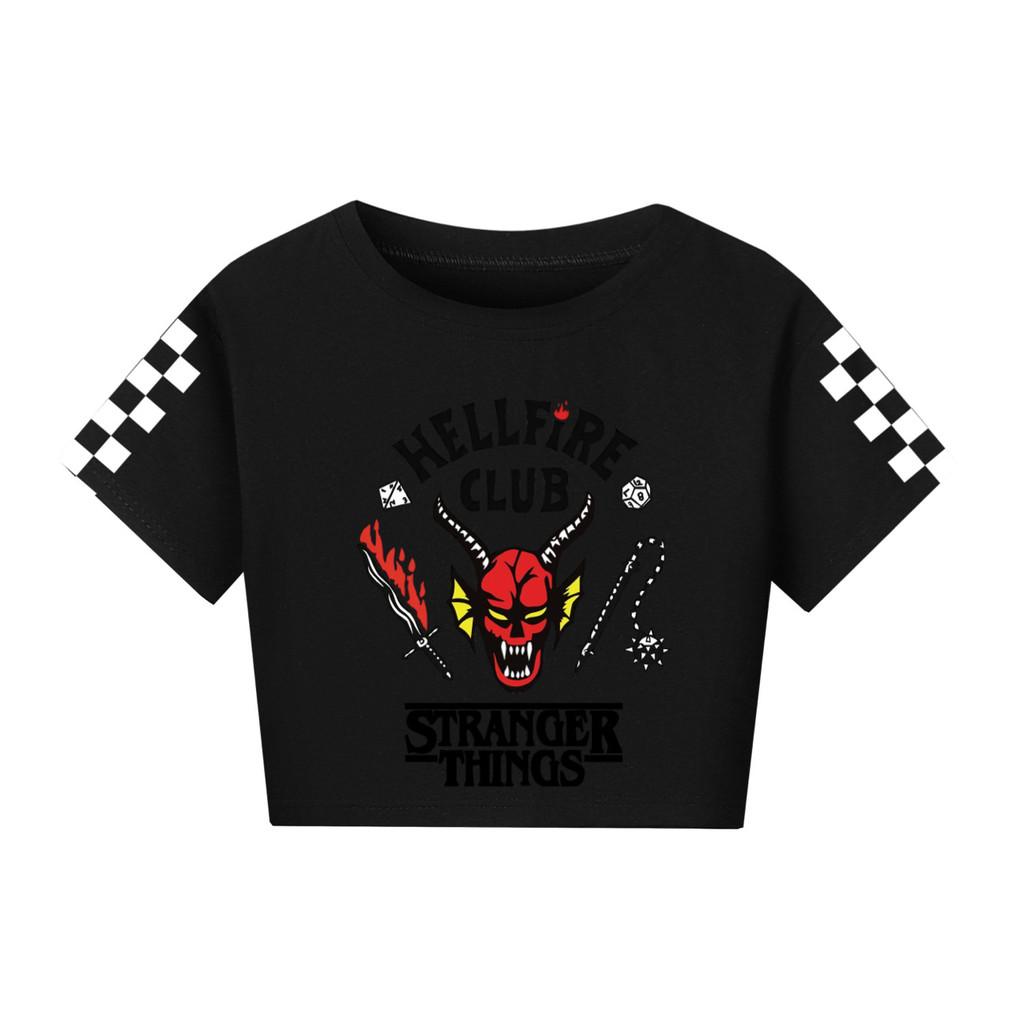 5253 Kids Girls Stranger Print Short Sleeves Short Styles Cotton T-Shirt