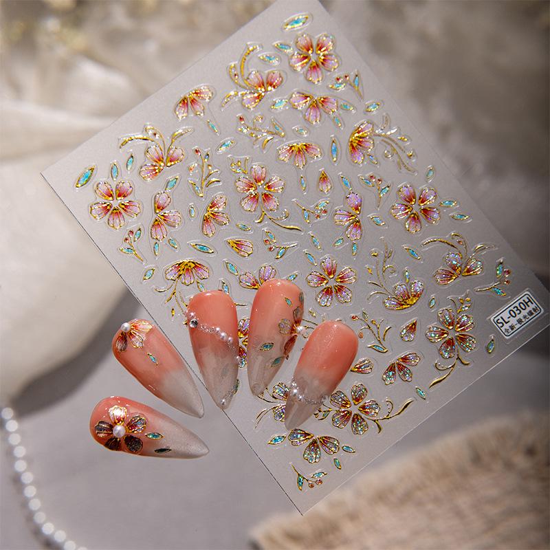 SKY Cloisonné Enamel Nail Stickers: 2026 Embossed Hot Stamping, Chinese Floral Pattern